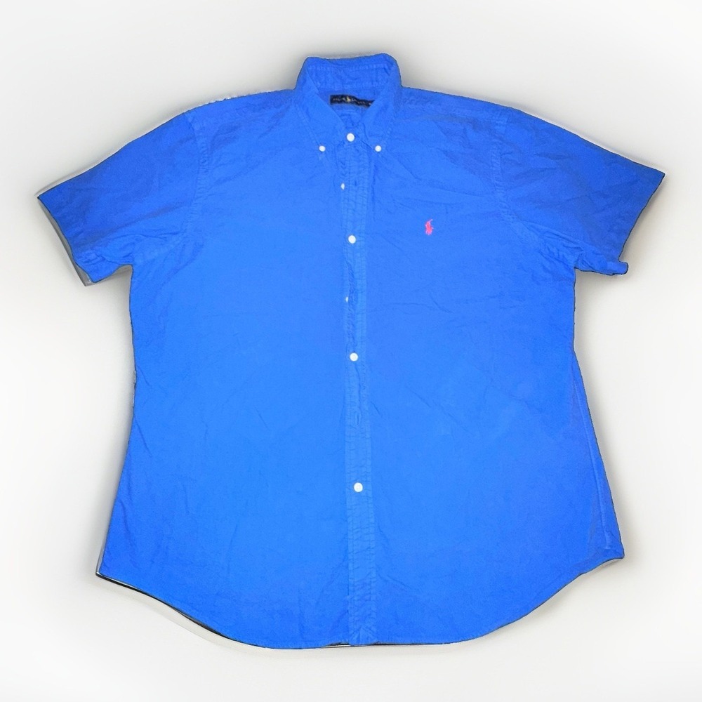 Ralph Lauren Mens Button Down Polo Extra Large (XL) Blue Golf Classic